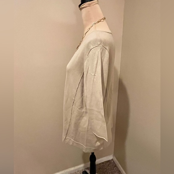 J Jill V-Neck Sweater 3/4 Sleeve in Cashew, size MP - Picture 3 of 10